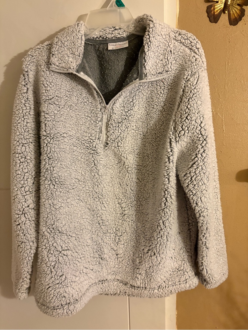 Bobbie Brooks Light Gray Sherpa Half-Zip Pullover